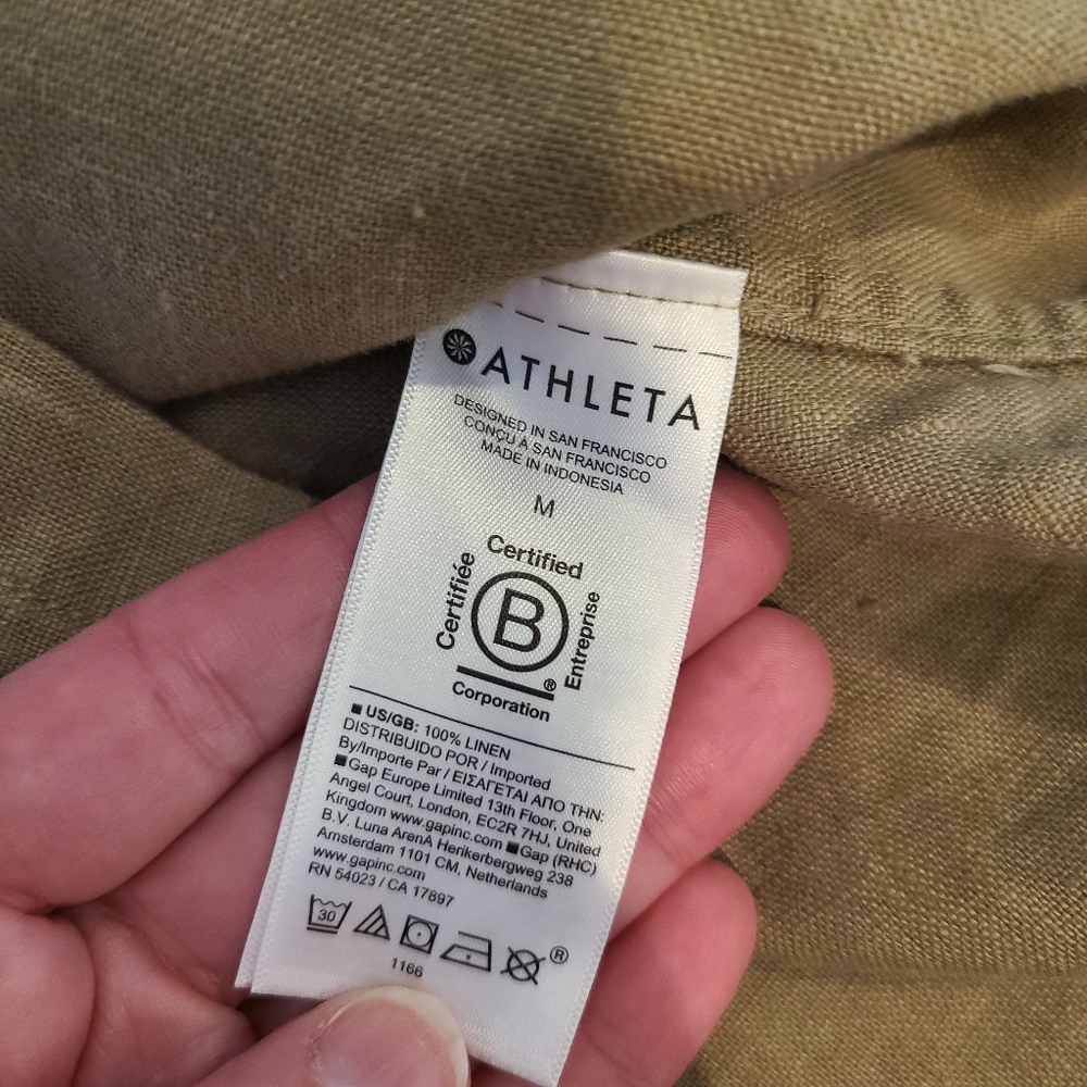 Athleta Retreat Relaxed Fit Linen Button Down Blouse In Olive Branch Size Medium - Picture 8 of 8